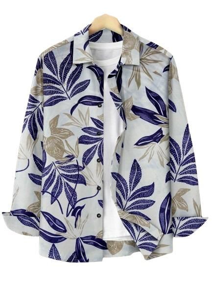Men's Printed Regular Collar Casual Shirt Cream & Navy Blue