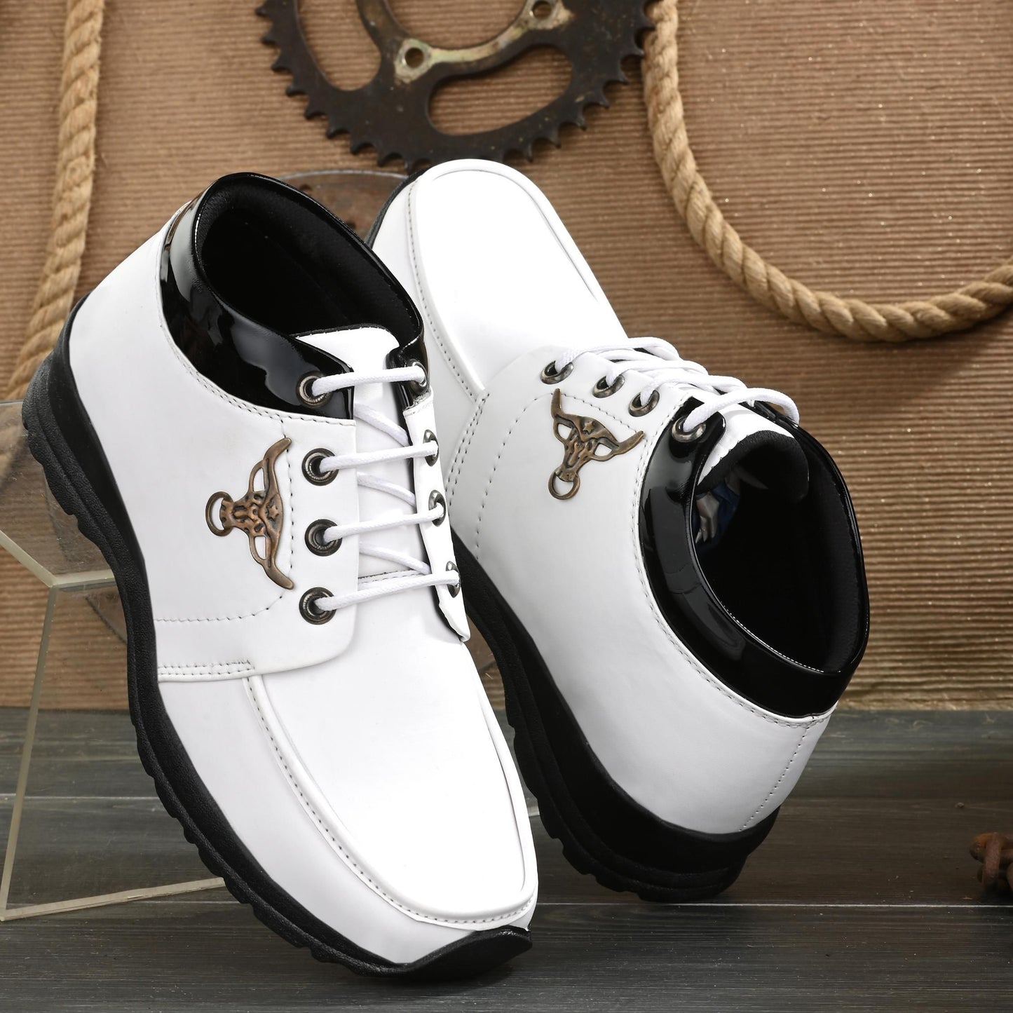 Men's White Lace-Up Boots