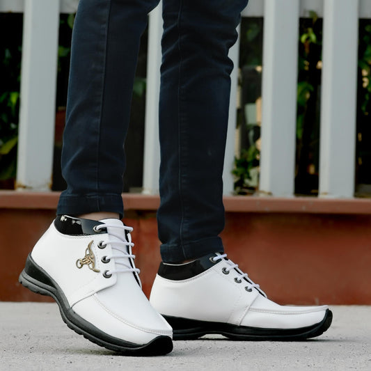 Men's White Lace-Up Boots